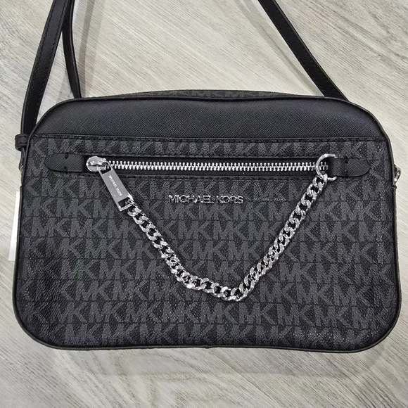 Michael Kors Jet Set Large Logo Crossbody Bag (Black) NWT - Picture 3 of 9